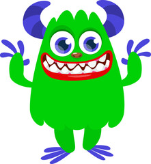 Cartoon funny monster character design with funny face expression. Halloween vector illustration 