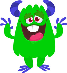 Cartoon funny monster character design with funny face expression. Halloween vector illustration 
