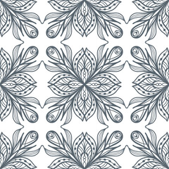 Floral seamless pattern on light background. Neutral flower decor element wallpaper. Vector. Ornament, traditional, ethnic, arabic, turkish, indian, motifs.