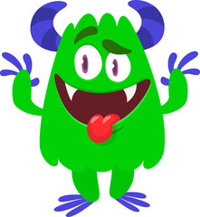 Cartoon funny monster character design with funny face expression. Halloween vector illustration 