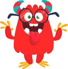 Cartoon funny monster character design with funny face expression. Halloween vector illustration 