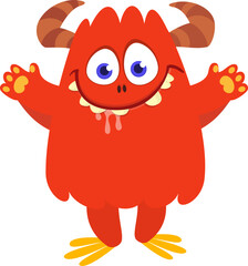 Cartoon funny monster character design with funny face expression. Halloween vector illustration 