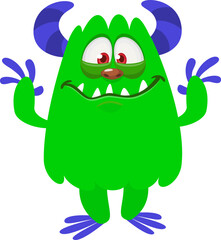 Cartoon funny monster character design with funny face expression. Halloween vector illustration 