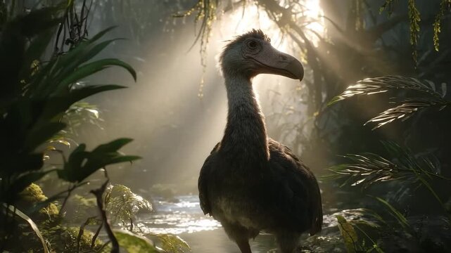 Extinct Dodo bird in forest de extinction biodiversity