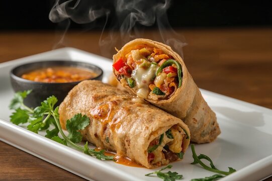 Vegetable-stuffed spring rolls with Indian spices, also known as franky