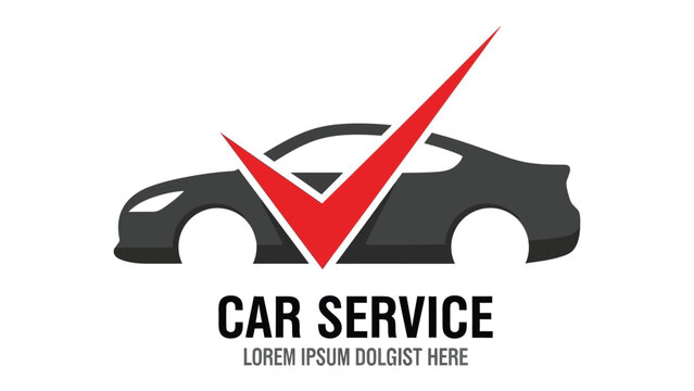 Car Service Logo: A sleek car silhouette embodies reliability and trust, accented by a dynamic red checkmark, perfect for conveying automotive excellence.