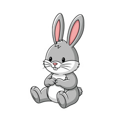 Cute cartoon bunny rabbit with long ears sitting pose