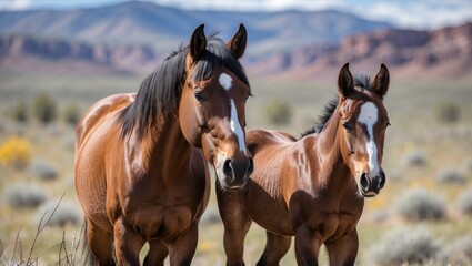 A Wild Mare and Foal Enjoying Spring