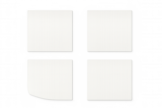 Four blank sticky notes forming a square on a transparent background, perfect for adding custom text or graphics