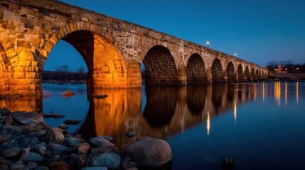 Stone arch bridge at dusk