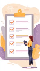 Young woman analyzing colorful data charts on large digital screen