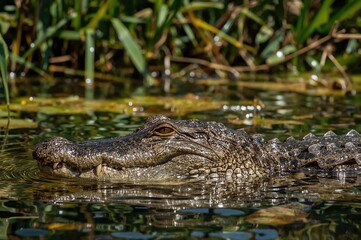 A wild alligator chilling in its natural habitat