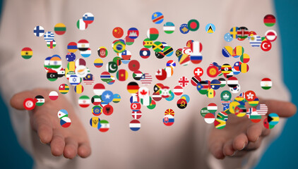 Image of hands gently cradling numerous flags, symbolizing international collaboration and global...