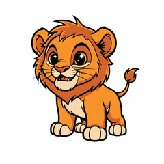 Adorable Lion Cub Cartoon Illustration on White Background