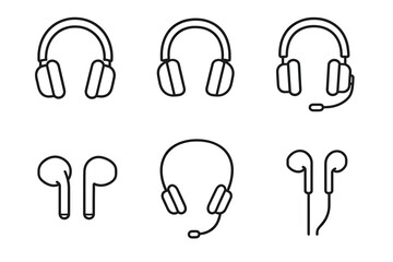Headphones and earphones: diverse audio accessories in simple line art