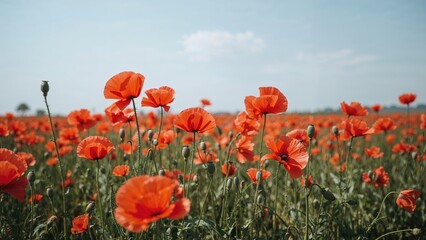 Naklejka premium Vibrant Scarlet Poppies Blossoming in a Meadow