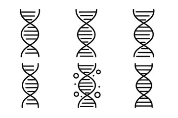 Set of six dna strand icons with variations and genetic elements