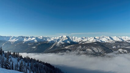 Nature's raw beauty: snowy terrain and crisp blue sky in winter