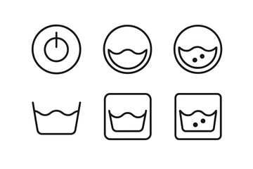 Six washing machine cycle icons in minimalist black and white design
