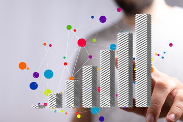 Visual representation of business growth with connected data points.  Ideal for reports and presentations.