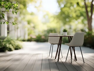 Sunlit Outdoor Patio with Cozy Seating and Greenery