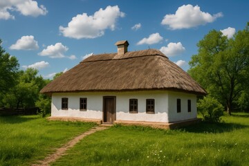 Obraz premium Historic Ukrainian home in summer months