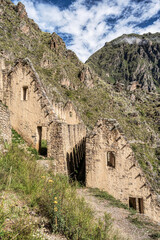 Fototapeta premium Pinkuylluna Inca Ruins on the Hillside in Ollantaytambo, Peru