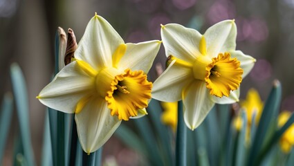Pair of lone Daffodils standing tall