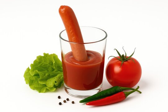 Traditional Czech wurst presented in a glass alongside mixed vegetables