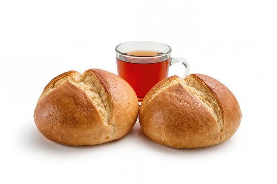 Two Russian pastries on a white background