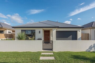 Common exterior of a contemporary residential building in a suburban area during midday