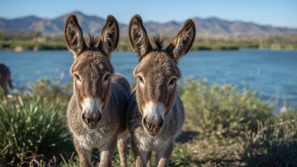 Duo Baby Donkeys Beside