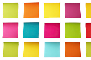 Grid of vibrant, square sticky notes with outlined edges