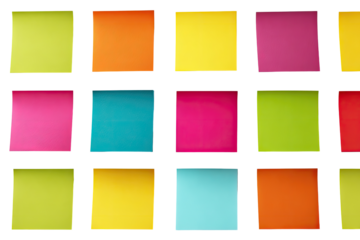 Grid of vibrant, square sticky notes with outlined edges