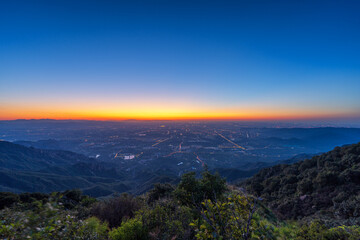Fototapeta premium Panorama view of Beijing sunrise from Western Hills Miaofengshan area