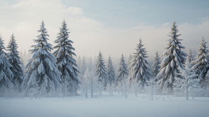 Icy morning view of a snowy forest