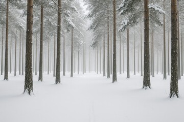 Fototapeta premium Cold season at a pine tree park during wintertime