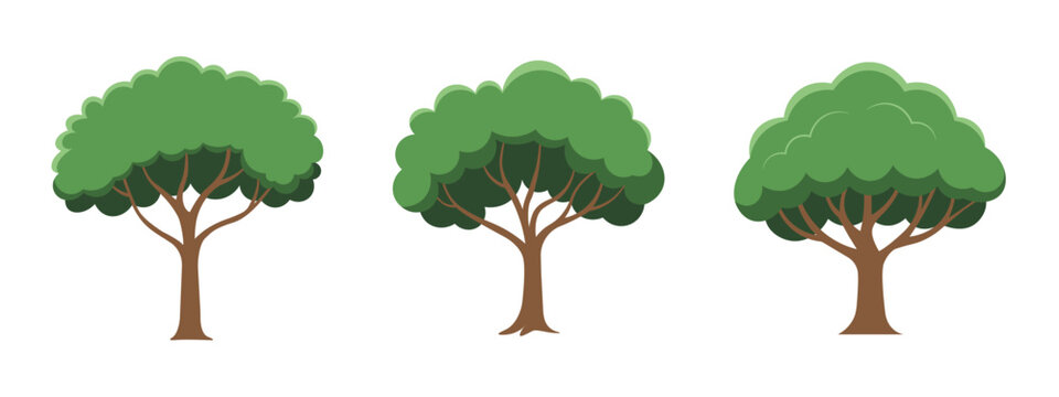 Green tree set with foliage isolated vector illustration