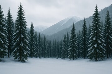 Fototapeta premium Dark trees covered in snow during winter