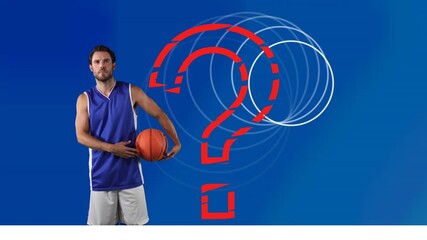 Animation of question mark over caucasian basketball player - Powered by Adobe