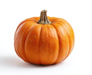 Single, whole, orange pumpkin on white background