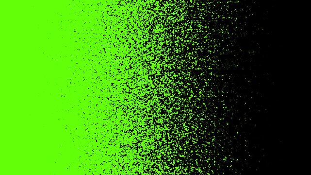 Green screen reveal with particle dispersion effect on black background