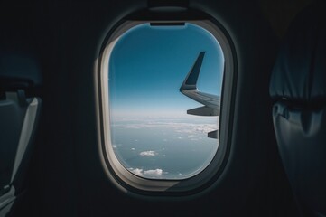 Naklejka premium Photographing the airplane wing from a window seat during flight