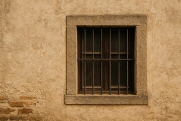 Building in countryside with window bars