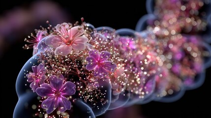 Fototapeta premium X-ray visualization of the digestive tract with geometric particles evolving into glowing flora.