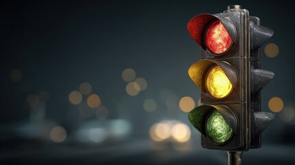 Vintage traffic light at night