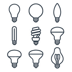 Bulb light set icon vector shape oversized tubular collection designer glow energy