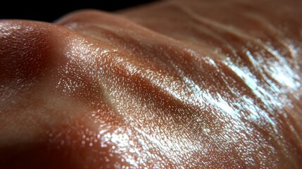 Fototapeta premium Close up shows glistening human skin with water droplets highlighting the skin's texture