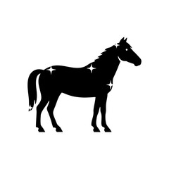 Elegant Black Horse Silhouette – Flat Vector SVG on Transparent Background for Farm Animal Illustrations, Children’s Books, and Logo Design in Classic Black and White