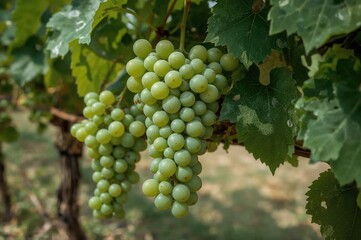 Sweet green grapes ripening naturally on the vine